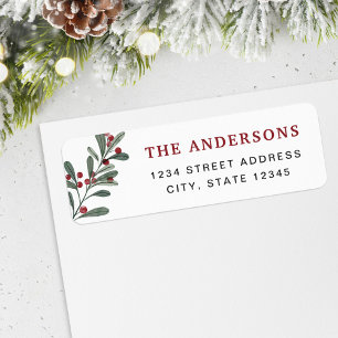 Vintage Red Berry Branch Holiday Address Label