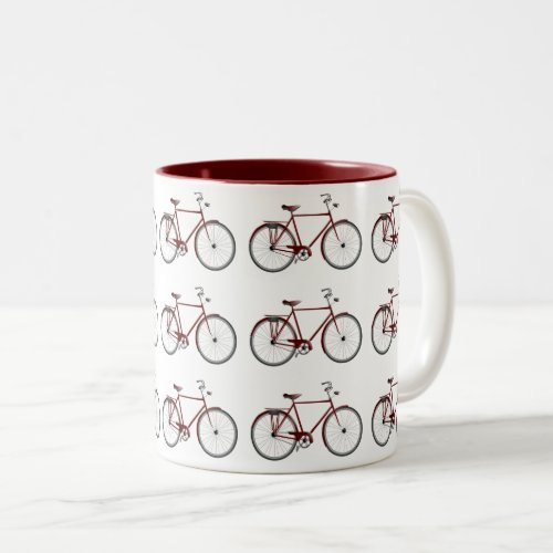 VINTAGE RED BICYCLE PATTERN Two_Tone COFFEE MUG