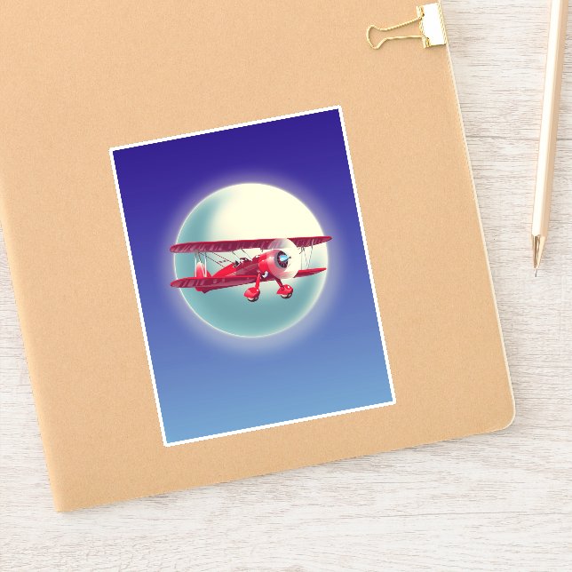 Vintage Red Biplane Sticker (Notebook)