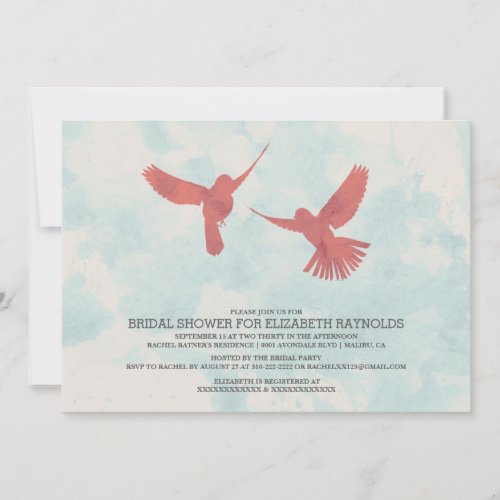 Vintage Red Bird Bridal Shower Invitations