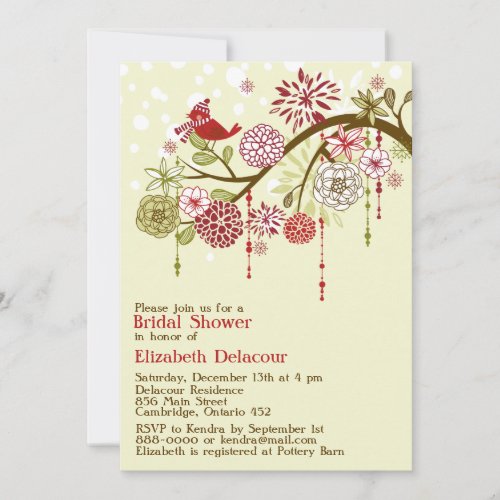 Vintage Red Bird Floral Bridal Shower Invitation