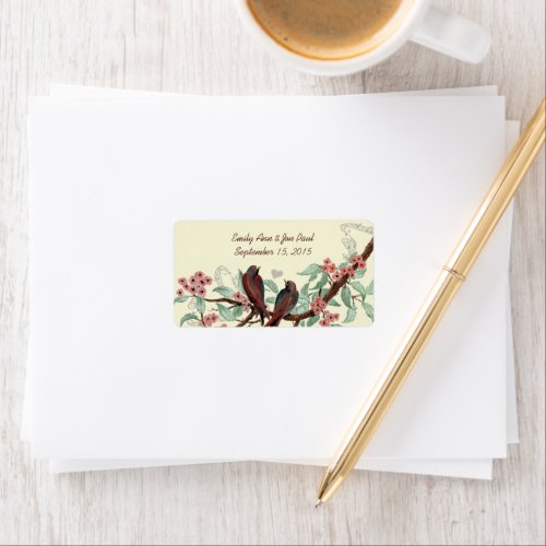 Vintage Red Birds Coral flowering Branch RSVP Label