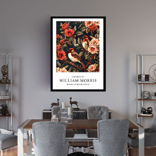 Vintage red birds flowers William Morris inspired Framed Art