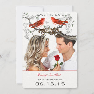 Vintage Red Birds Wedding Save the Date Invitation