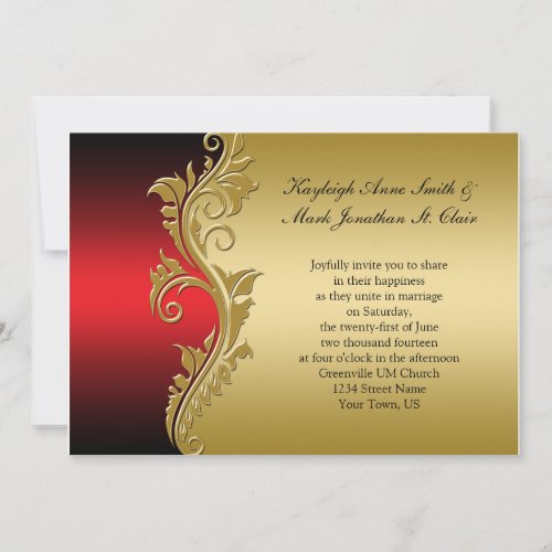 Vintage Red Black and Gold Wedding Invitation
