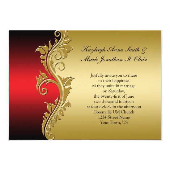 Vintage Red Black and Gold Wedding Invitation