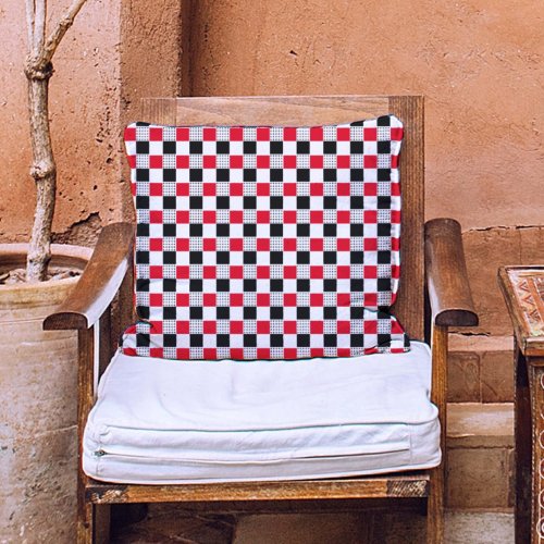 Vintage red black and white checkerboard pattern throw pillow