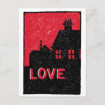 Vintage Red Black and White Love Text Postcard
