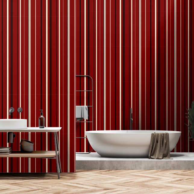 Vintage, red, black and white stripes wallpaper  (Bathroom)