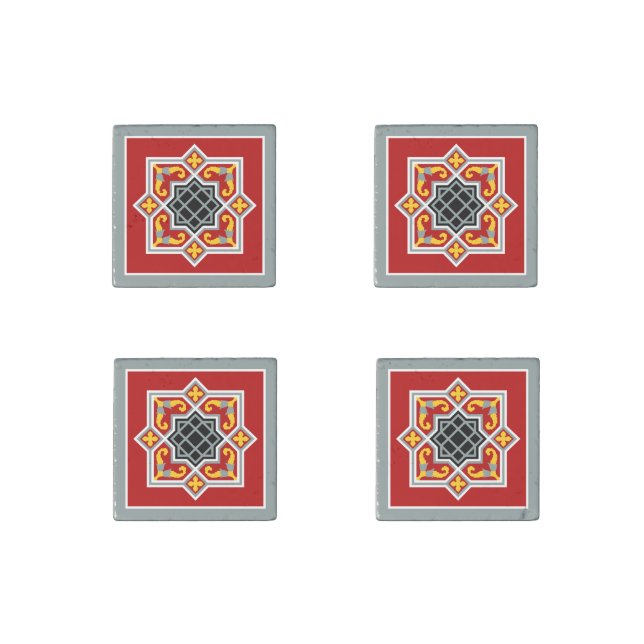 Vintage Red Black Barcelona Tile Geometric Art (Front)