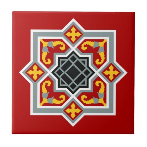 Vintage Red Black Barcelona Tile Geometric Art