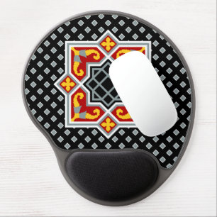 Vintage Red Black Barcelona Tile Geometric Art Gel Mouse Pad