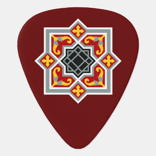 Vintage Red Black Barcelona Tile Geometric Art Guitar Pick