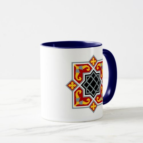 Vintage Red Black Barcelona Tile Geometric Art Mug