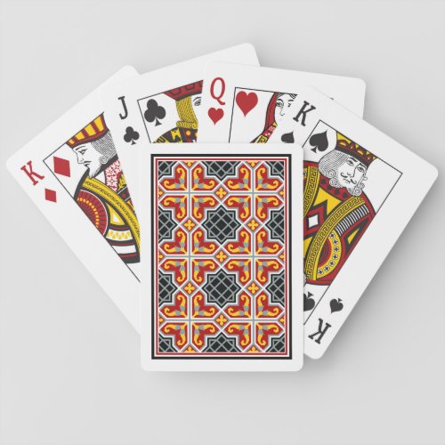 Vintage Red Black Barcelona Tile Geometric Art Playing Cards