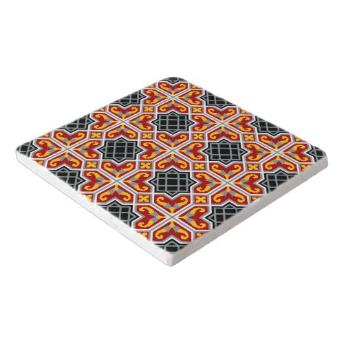 Vintage Red Black Barcelona Tile Geometric Art Trivet