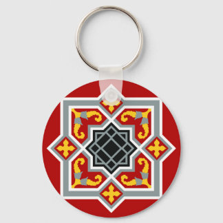 Vintage Red Black Barcelona Tile Geometric Graphic Keychain