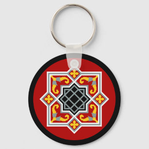 Vintage Red Black Barcelona Tile Geometric Graphic Keychain