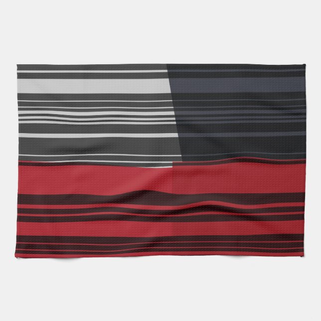 Vintage Red Black Grey Stripes Art Pattern Towel (Horizontal)