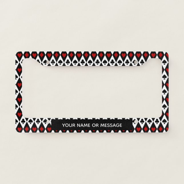 Vintage Red Black Playing Cards Symbols License Plate Frame (Front)