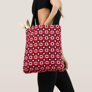Vintage red black & white checkerboard aesthetic tote bag