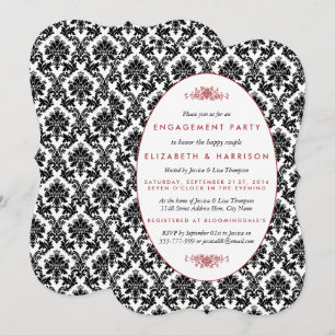 Vintage Red, Black, White Damask Engagement Party Invitation