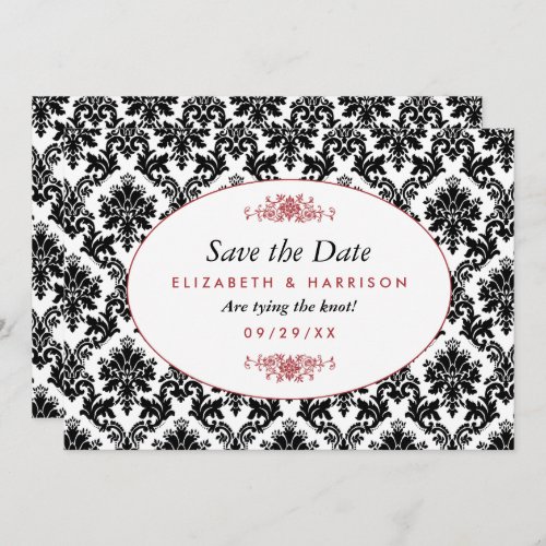 Vintage Red Black  White Damask Save The Date