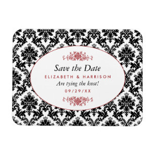 Vintage Red, Black & White Damask Save The Date Magnet