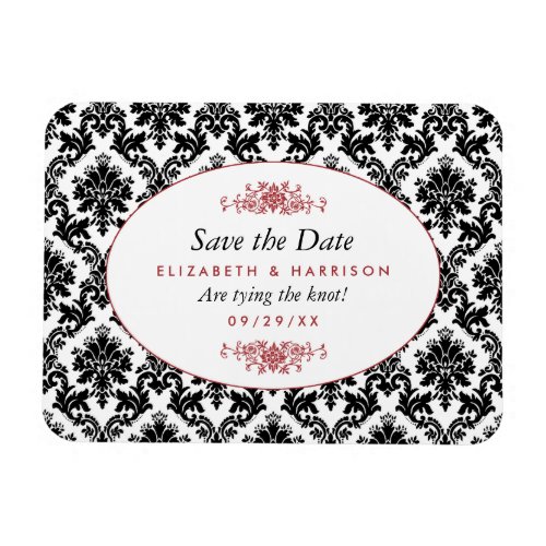 Vintage Red Black  White Damask Save The Date Magnet