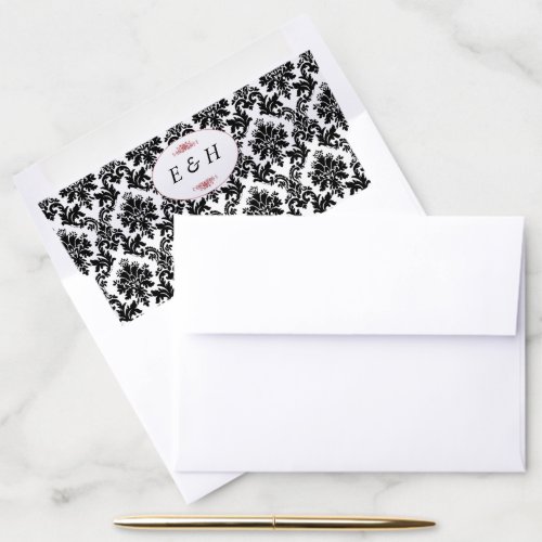 Vintage Red Black  White Damask Wedding Envelope Liner