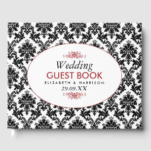 Vintage Red, Black & White Damask Wedding Guest Book