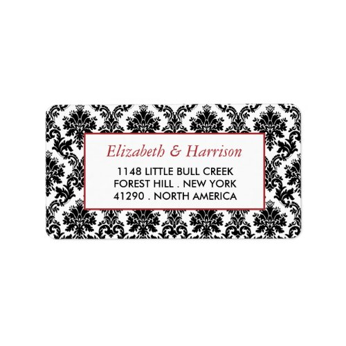 Vintage Red Black  White Damask Wedding Label