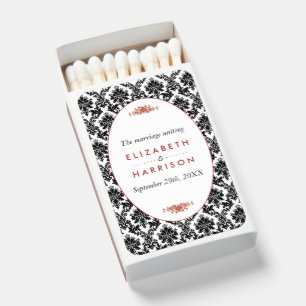 Vintage Red, Black & White Damask Wedding Matchboxes
