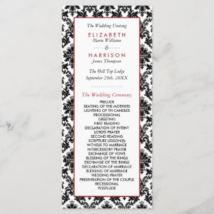 Vintage Red, Black & White Damask Wedding Program