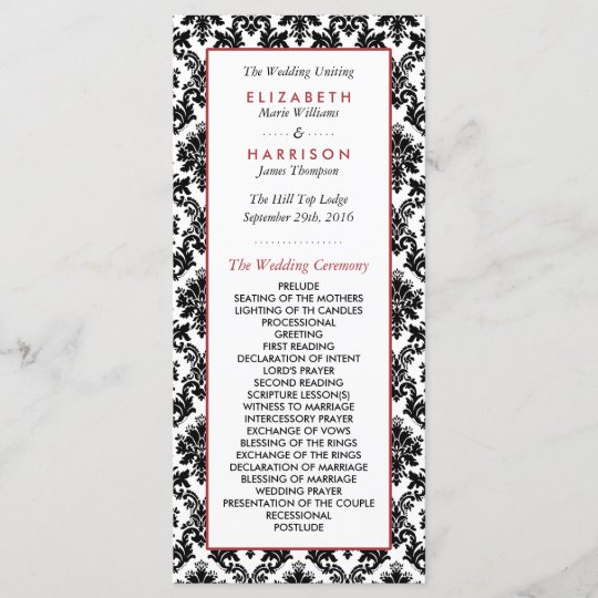 Vintage Red Black White Damask Wedding Program Zazzle Com