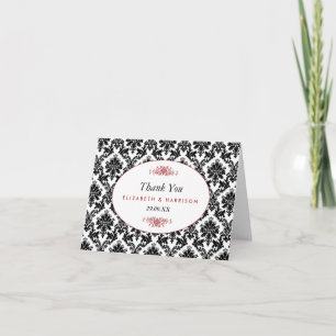 Vintage Red Black & White Damask Wedding Thank You