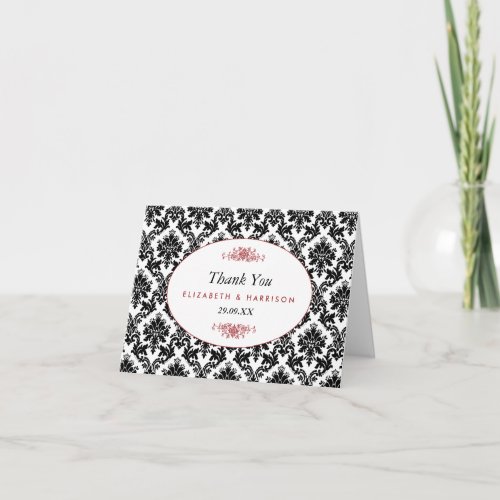 Vintage Red Black  White Damask Wedding Thank You