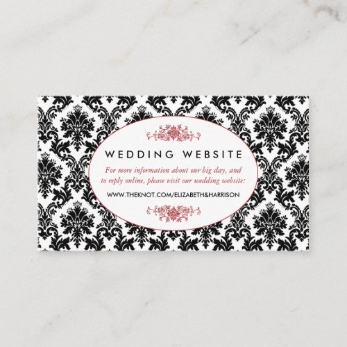 Vintage Red Black  White Damask Wedding Website Enclosure Card