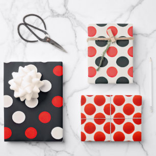 Vintage Red Black White Polka Dot Wrapping Paper Sheets