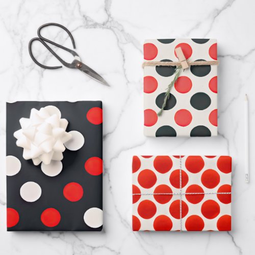 Vintage Red Black White Polka Dot Wrapping Paper Sheets