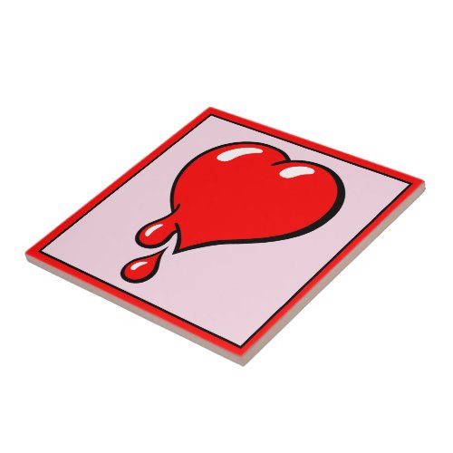 Vintage Red Bleeding Heart Liberal Pop Art Ceramic Tile