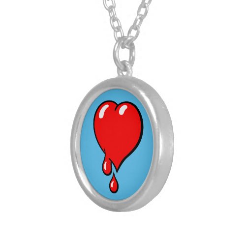 Vintage Red Bleeding Heart Liberal Pop Art Silver Plated Necklace