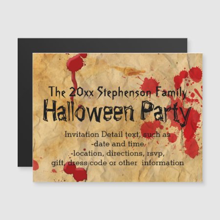 Vintage Red Blood Splatter Halloween Party Magnetic Invitation