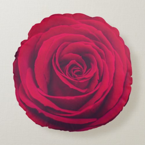 Vintage Red Blooming Rose Round Pillow 