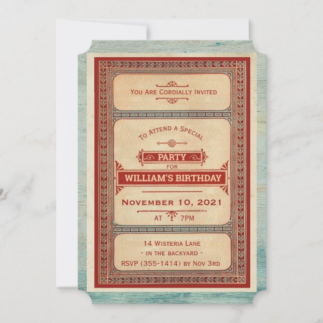 Vintage Red Blue Birthday Party Invitation (Front)