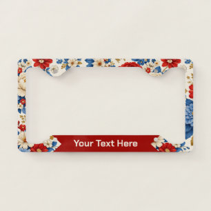 Vintage Red Blue Floral Folk Pattern License Plate Frame