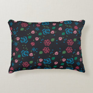 vintage red & blue Floral Pattern Accent Pillow