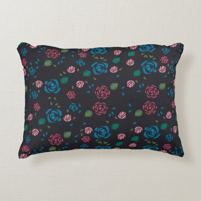 vintage red & blue Floral Pattern Accent Pillow (Front)