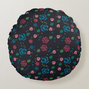 vintage red & blue Floral Pattern Round Pillow