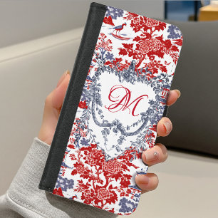 Vintage Red Blue French Chinoiserie Monogram iPhone 8/7 Wallet Case